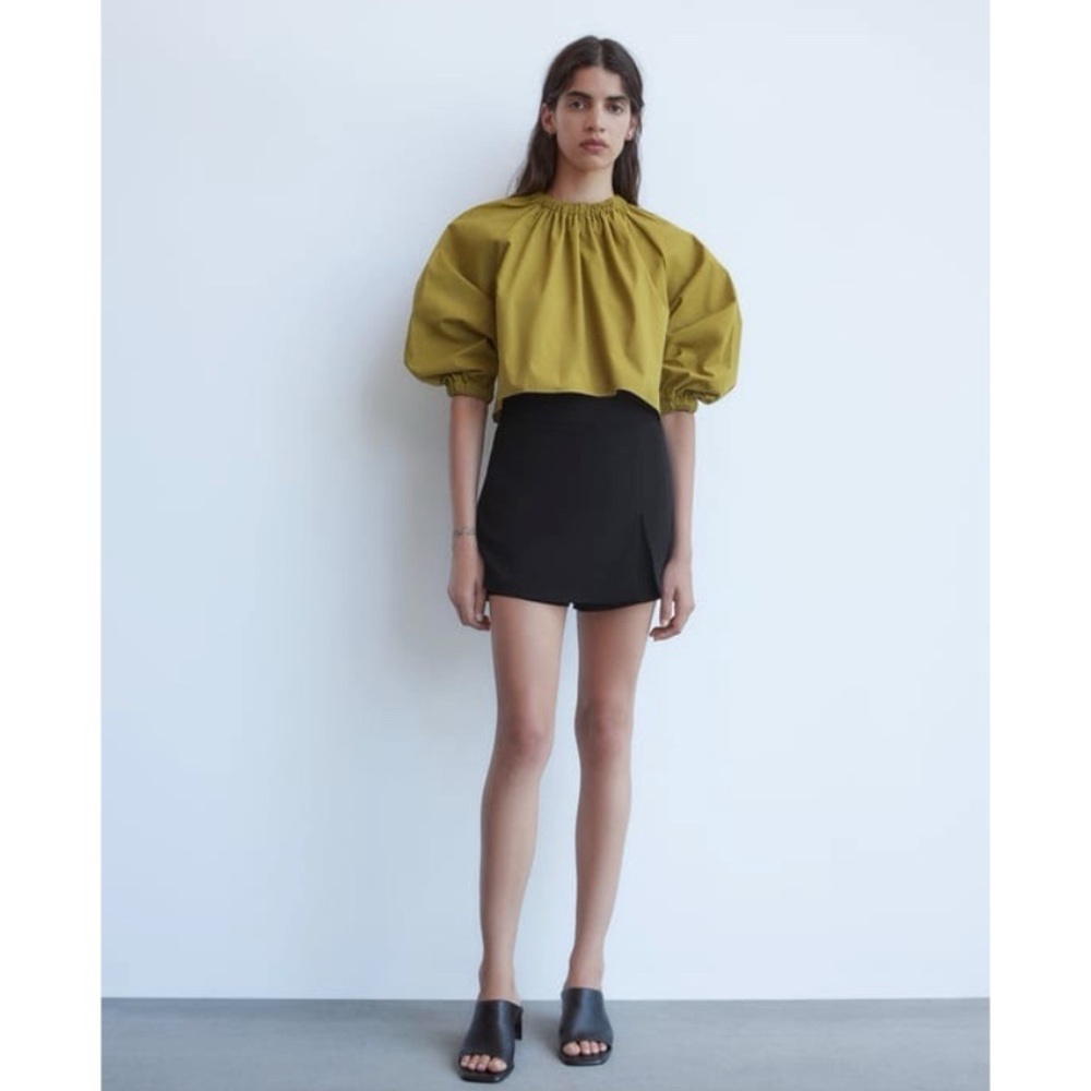 ZARA CROPPED POPLIN TOP Olive Color S